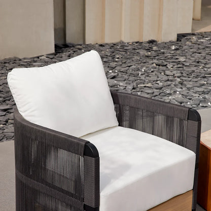 Fauteuil pivotant d'extérieur en corde tissée noire, canapé, fauteuil de patio côtier rotatif à 360 degrés